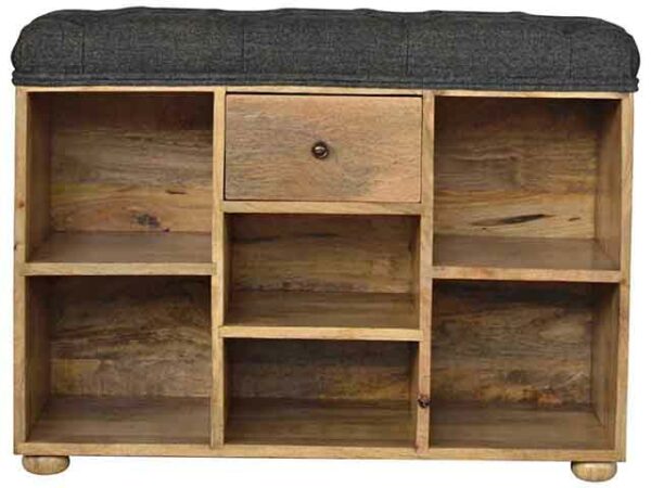 Wooden 6 Slot Black Tweed Shoe Storage Bench
