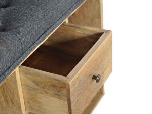 Wooden 6 Slot Black Tweed Shoe Storage Bench Drawer Open