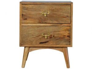 Hand-Crafted Wooden Name-Slot Handles Nordic 2 Drawer Bedside Table