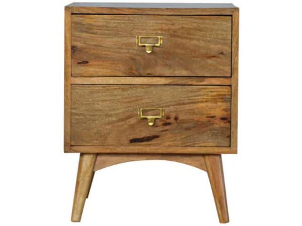 Hand-Crafted Wooden Name-Slot Handles Nordic 2 Drawer Bedside Table