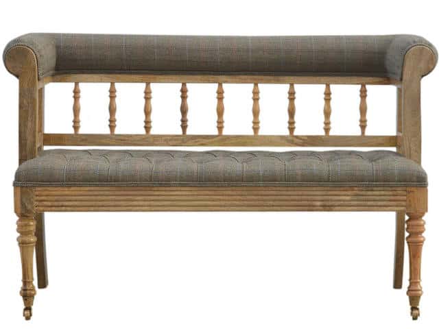Solid Wood Multi Tweed Upholstered Hallway Bench With Casters