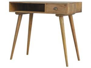 solid wood Nordic Style Writing Desk with an open slot and 2 drawers