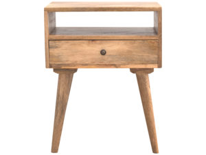 Nordic Solid Wooden Bedside Table with Open Slot and 1 Drawer