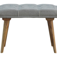 Upholstered Nordic Style Bench with Deep Buttoned Grey Tweed Top