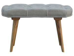 Upholstered Nordic Style Bench with Deep Buttoned Grey Tweed Top