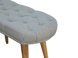 Upholstered Nordic Style Bench with Deep Buttoned Grey Tweed Top End
