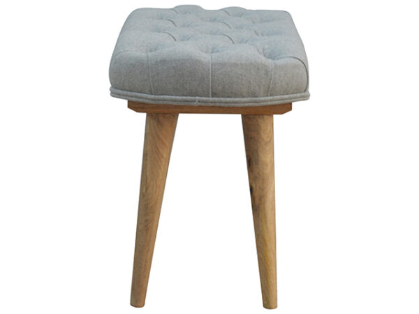Upholstered Nordic Style Bench with Deep Buttoned Grey Tweed Top Side