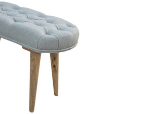 Upholstered Nordic Style Bench with Deep Buttoned Grey Tweed Top Legs