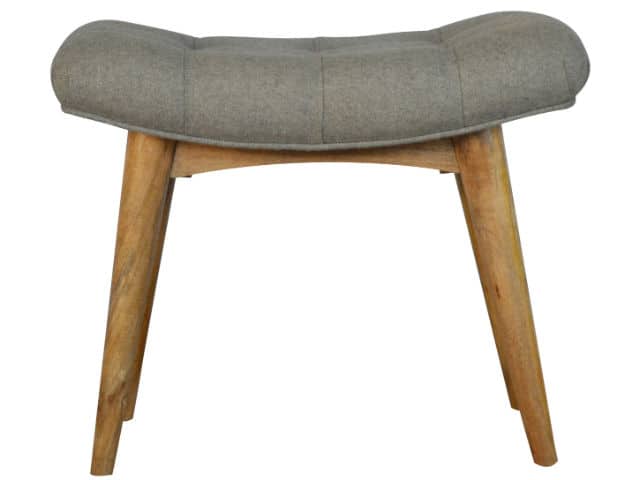 Solid Wood Curved Grey Tweed Upholstered Bench