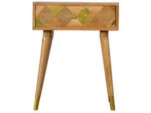 Gold Embossed Solid Wood One Drawer Bedside Table