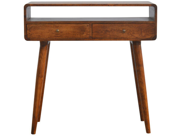Curved Open Slot Chestnut Console Table