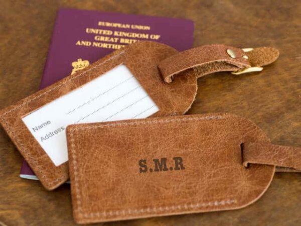 Tan Initial Personalised Leather Luggage Tags