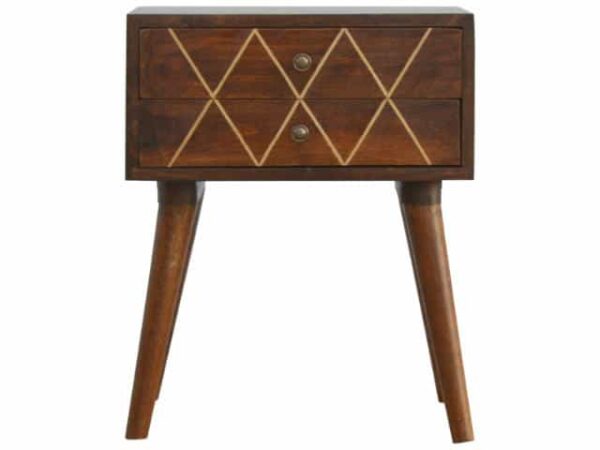 Wired Brass Inlay Wooden 2 Drawer Bedside Table