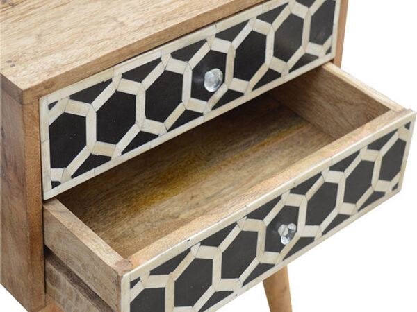 Bone Inlay Bedside Table with 2 Drawers Drawer Open