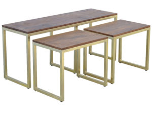 Solid Wood And Iron Gold Base Table Set of 3 Seperate