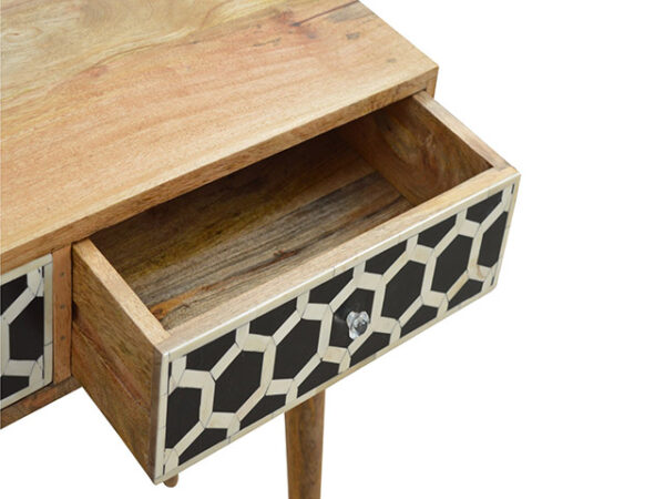 Bone Inlay Console Table Drawer Open
