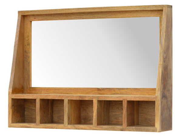 Solid Wood 5 Storage Slots Wall Mirror