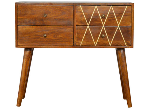 Geometric Brass Inlay 4 Drawer Console Table