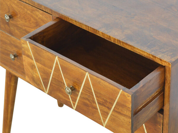 Geometric Brass Inlay 4 Drawer Console Table Drawer Open