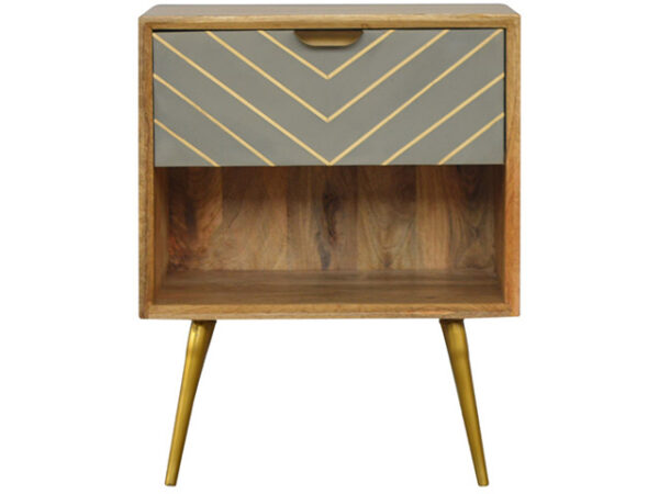 1 Drawer Nordic Style Sleek Cement Bedside Table with Brass Inlay