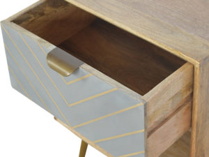 1 Drawer Nordic Style Sleek Cement Bedside Table with Brass Inlay Drawer Open