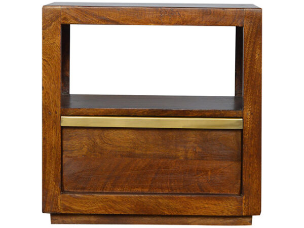 Chestnut Bedside Table with Gold Bar Drawer Pull