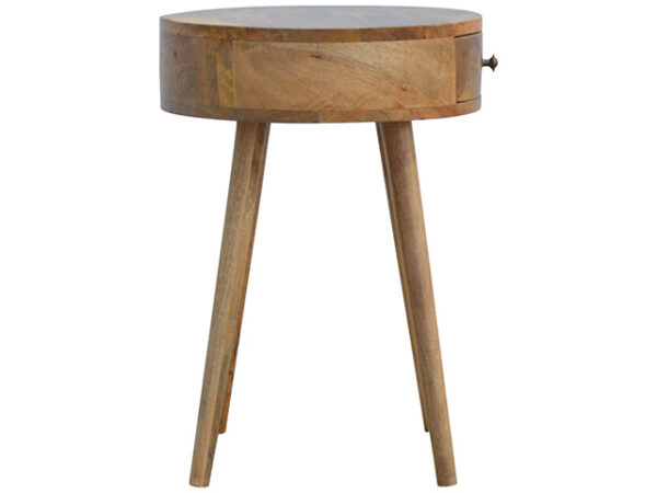 Nordic Circular Wooden Bedside Table Side View