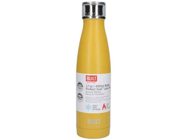 Built Stainless Steel Mustard Yellow Water Bottle 500ml Labelled