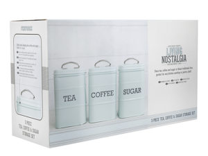 Living Nostalgia Vintage Blue Steel Tea Coffee Sugar Canisters Box Side