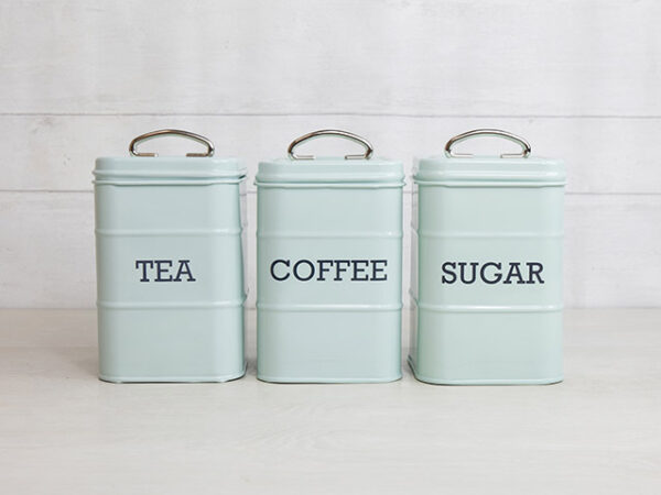 Living Nostalgia Vintage Blue Steel Tea Coffee Sugar Canisters
