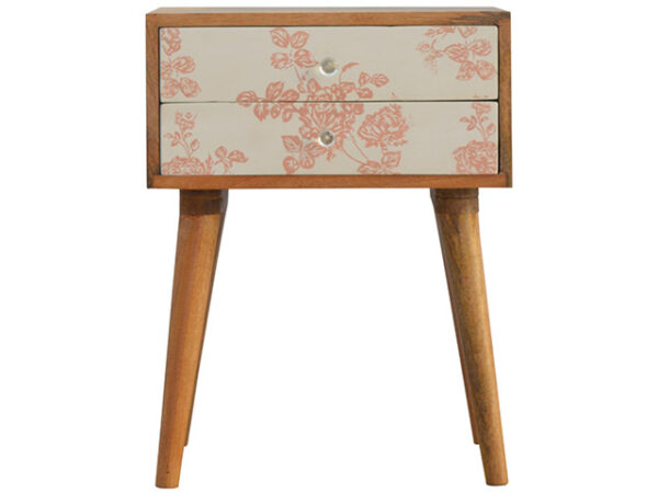 Screen Printed Pink Floral Bedside Table