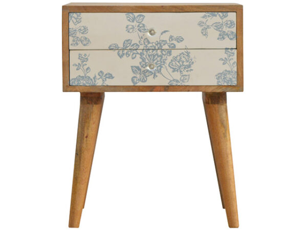 Screen Printed Floral Blue Bedside Cabinet