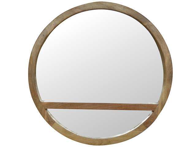 Wooden Round Mirror with Shelf