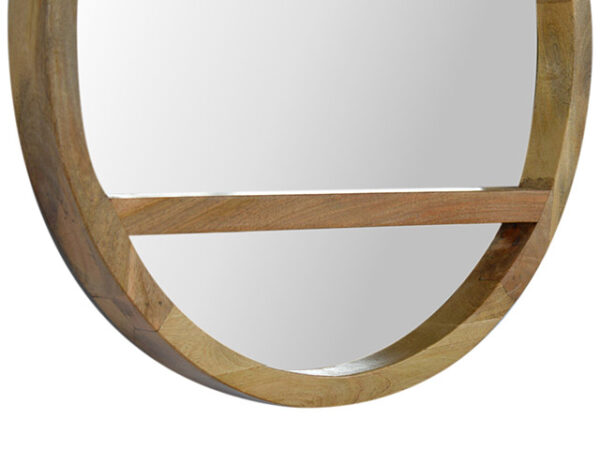 Wooden Round Mirror with Shelf Close Lower