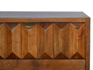 Wooden Chestnut Carved Prism Bedside Table Detail Carve