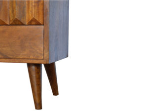 Wooden Chestnut Carved Prism Bedside Table Leg Close