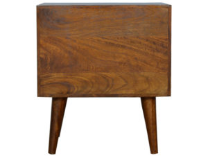 Wooden Chestnut Carved Prism Bedside Table Back