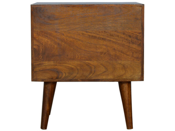 Wooden Chestnut Carved Prism Bedside Table Back