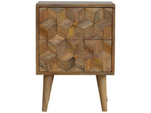 Cube Carved Bedside Table with 2 Drawers