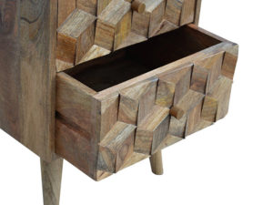 Cube Carved Bedside Table with 2 Drawers Drawer Open