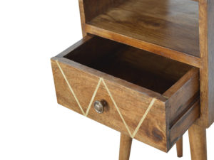 Brass Inlay Geometric Petite Bedside Table Drawer Open