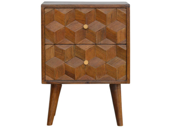 Chestnut Cube Carved Bedside Table