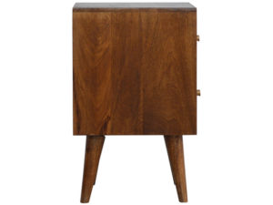 Chestnut Cube Carved Bedside Table Side View