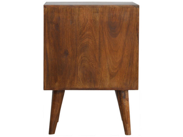 Chestnut Cube Carved Bedside Table Rear View