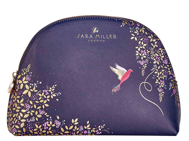 Sara Miller Medium Navy Hummingbird Cosmetic Bag