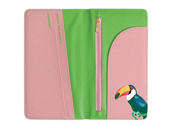 Emily Brooks Fly With Me Leatherette Toucan Travel Wallet Inside