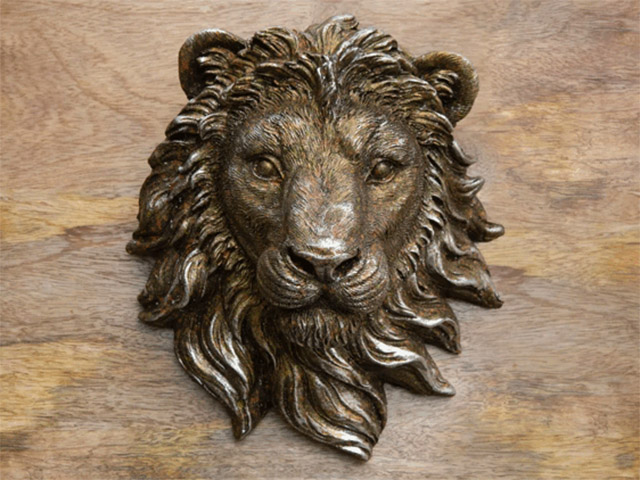 Wall Mounted Lion Head Resin Bronze 22cm High