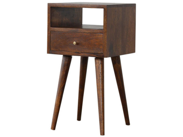 Mini Chestnut Bedside Table Angled Right