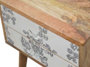 Screen Printed Black Floral Bedside Table Close
