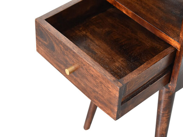 Mini Walnut Bedside Table Drawer Open
